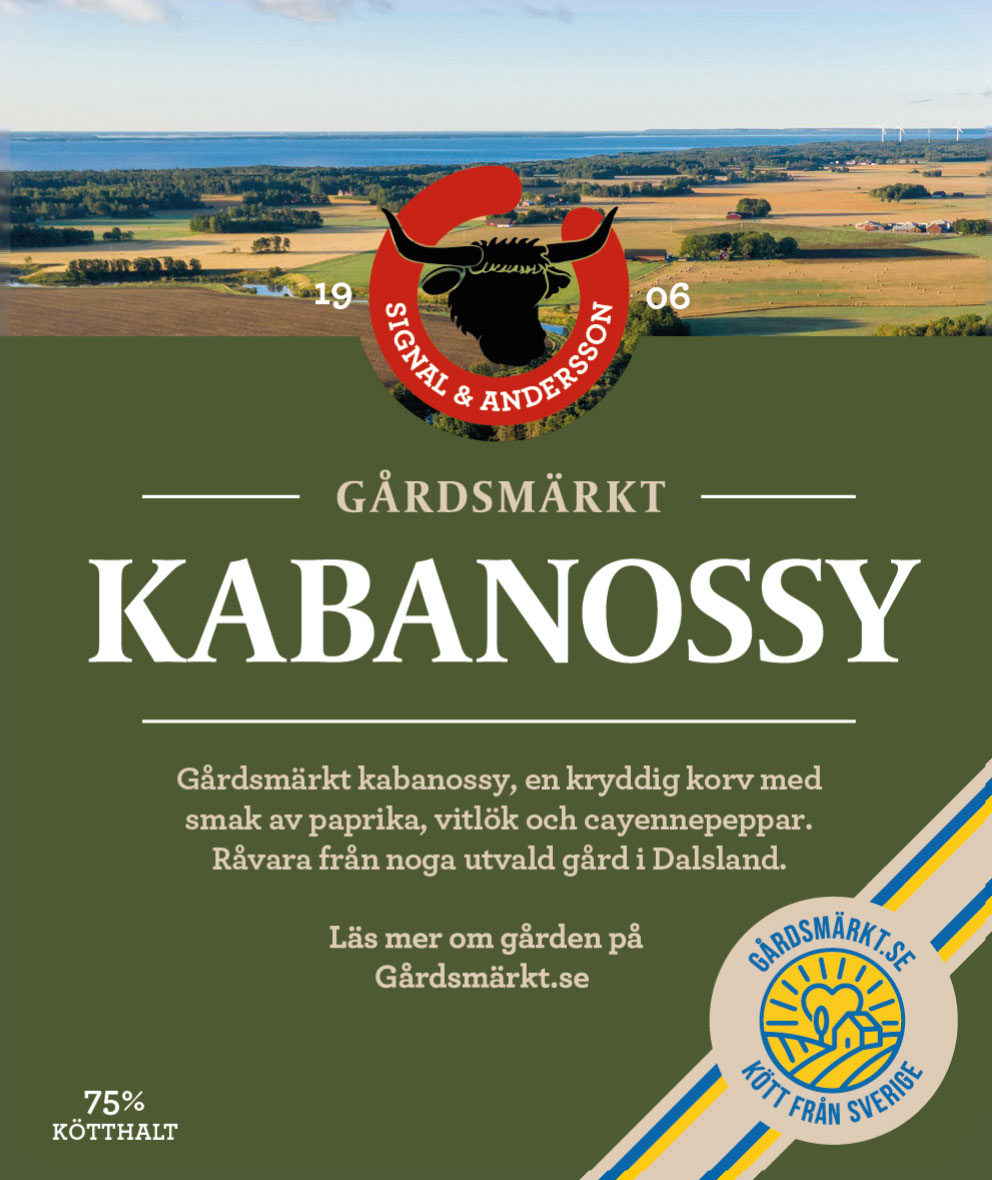 Gårdsmärkt etikett Kabanossy